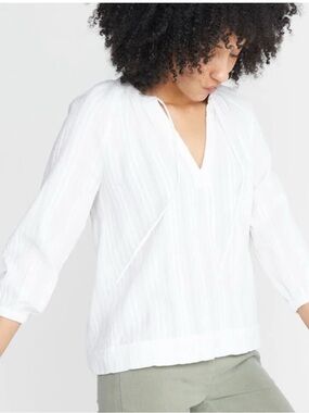 Marine Layer White Textured V-Neck Peasant Top